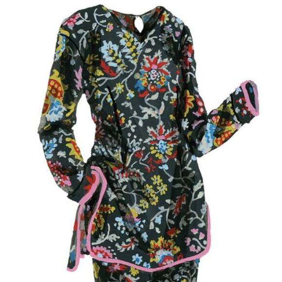 J. Peterman Epiphany Long Sleeve Cotton Tunic Small Black Colorful Boho Paisley - Picture 2 of 12